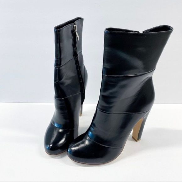 FSJ Shoes - FSJ Black Chunky High Heel Boots Patent Leather Pointed Toe Ankle Booties Dress